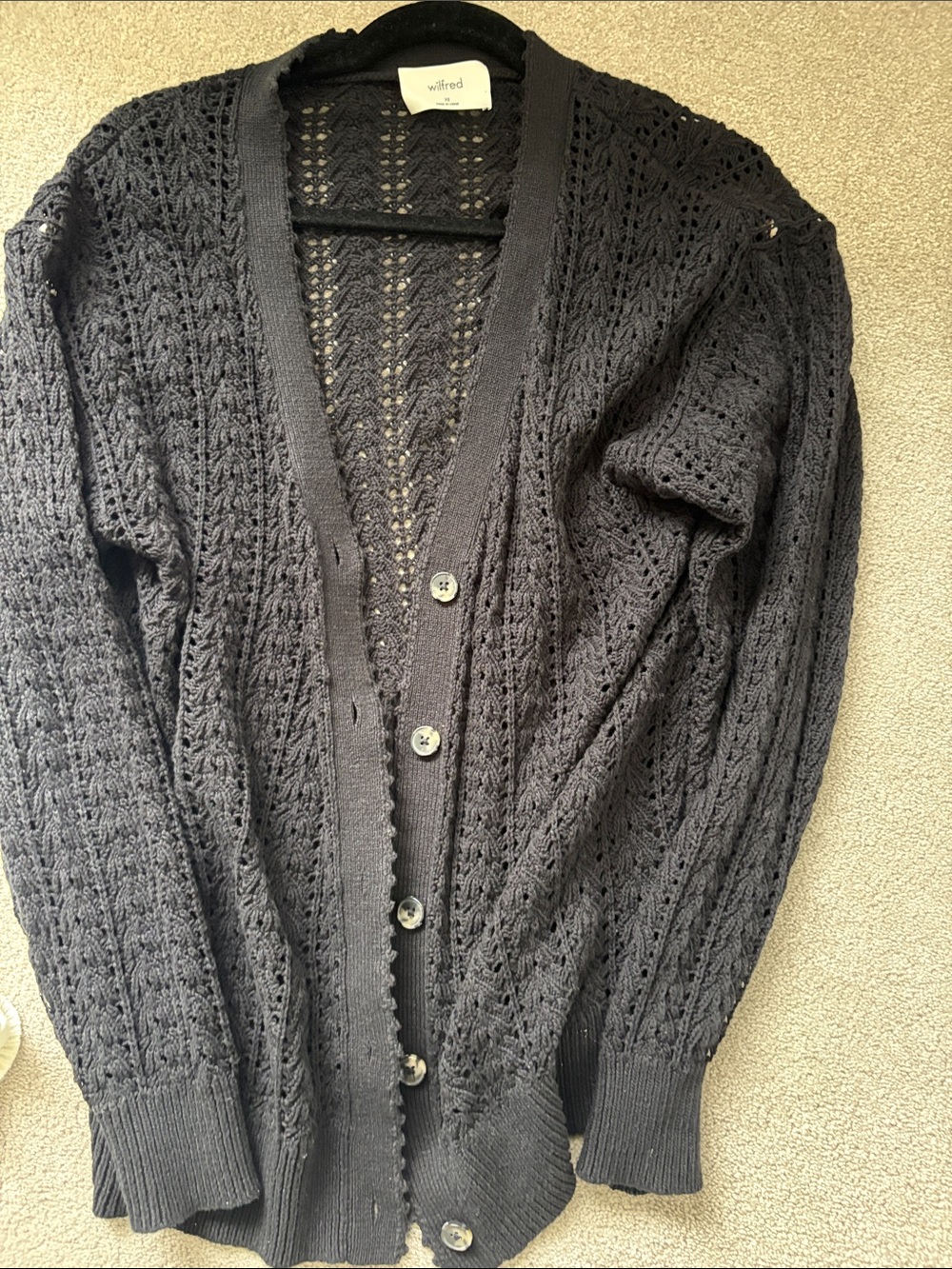 Wilfred Black Open Knit Button Cardigan